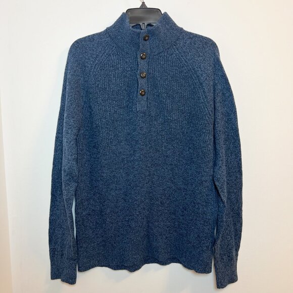 GAP Men Blue Marled Knit Mock Neck 3 Button Sweater Size M - Picture 9 of 9